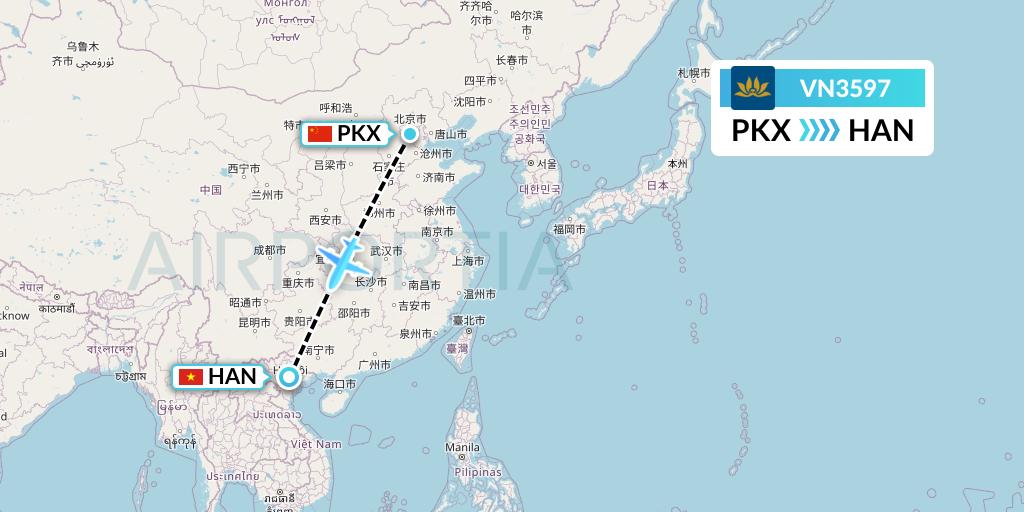 VN3597 Vietnam Airlines Flight Map: Beijing to Hanoi