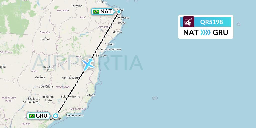 QR5198 Qatar Airways Flight Map: Natal to Sao Paulo