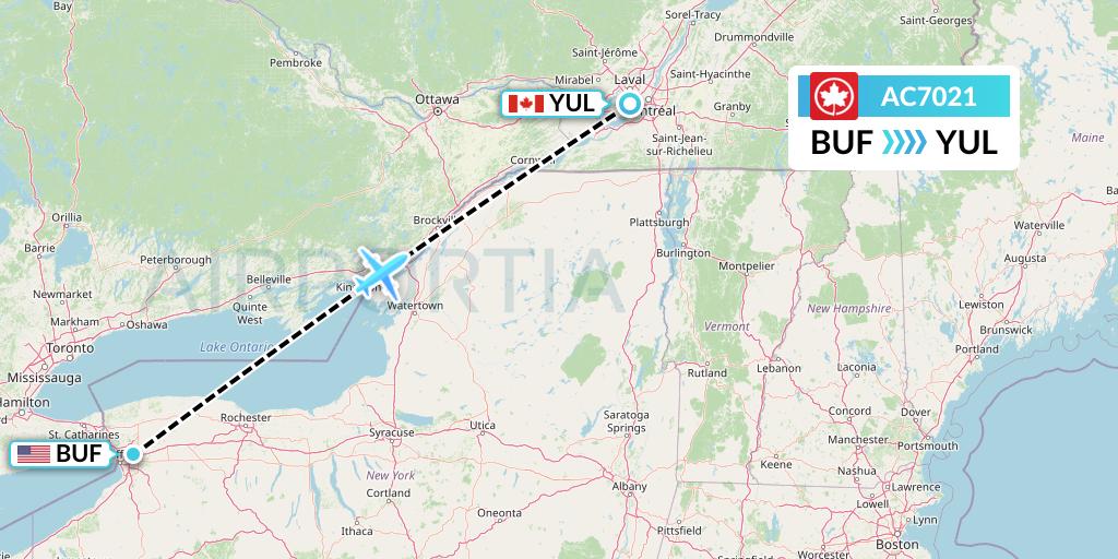 AC7021 Air Canada Flight Map: Buffalo to Montreal