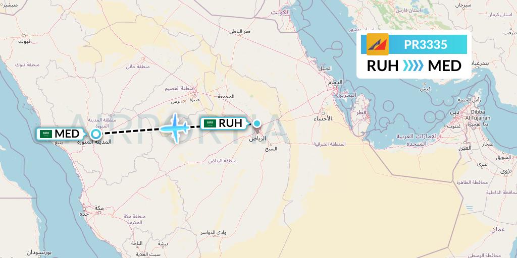PR3335 Philippine Airlines Flight Map: Riyadh to Medina
