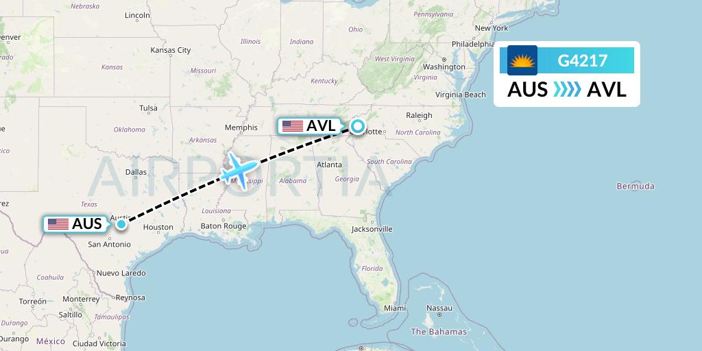 G4217 Allegiant Air Flight Map: Austin to Asheville