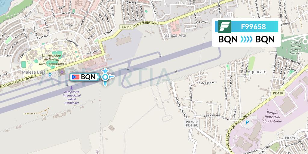 F99658 Frontier Airlines Flight Map: Aguadilla to Aguadilla