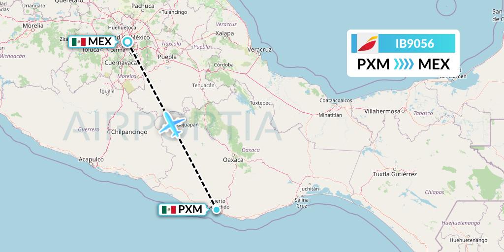 IB9056 Iberia Flight Map: Puerto Escondido to Mexico City