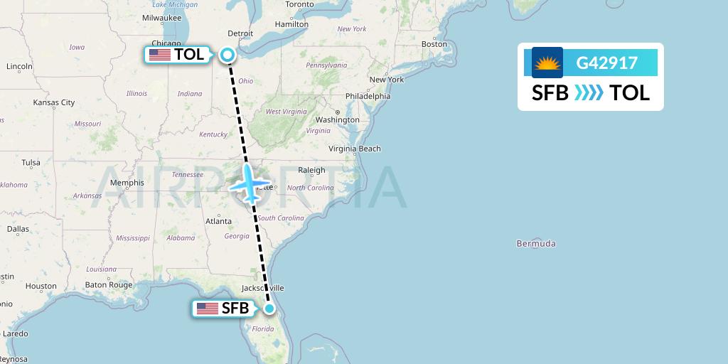 G42917 Allegiant Air Flight Map: Orlando to Toledo