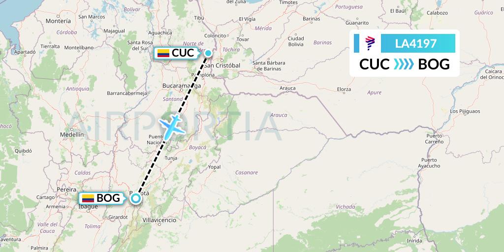 LA4197 LAN Airlines Flight Map: Cucuta to Bogota