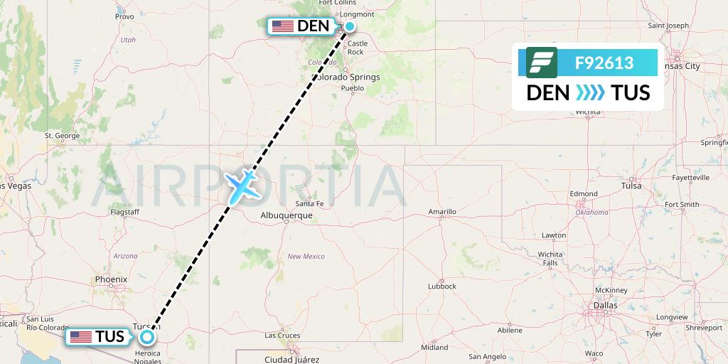 F92613 Frontier Airlines Flight Map: Denver to Tucson