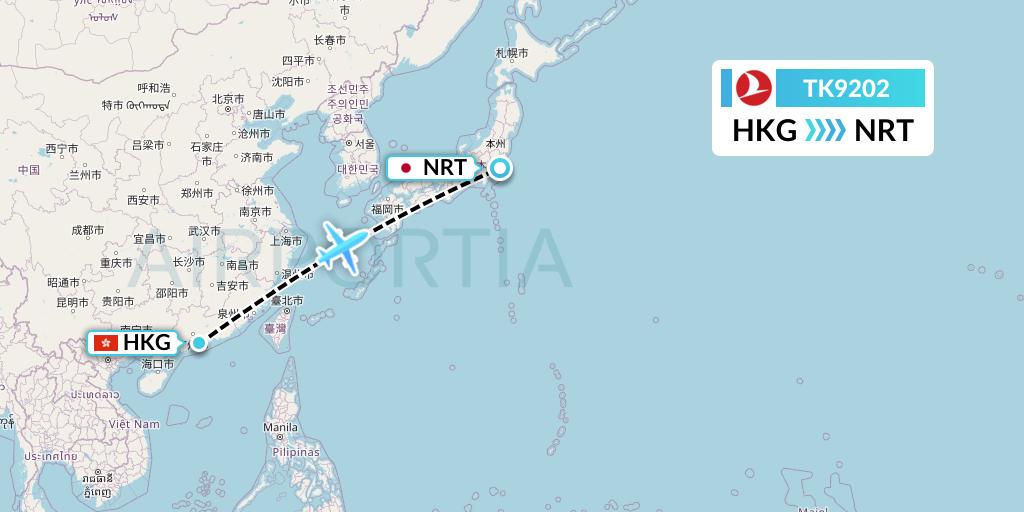 TK9202 Turkish Airlines Flight Map: Hong Kong to Tokyo