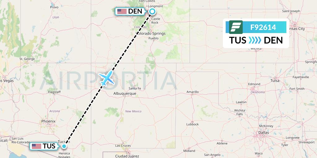 F92614 Frontier Airlines Flight Map: Tucson to Denver