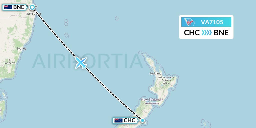 VA7105 Virgin Australia Flight Map: Christchurch to Brisbane