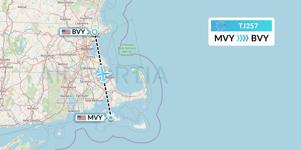 TJ257 Tradewind Aviation Flight Map: Martha's Vineyard to Beverly