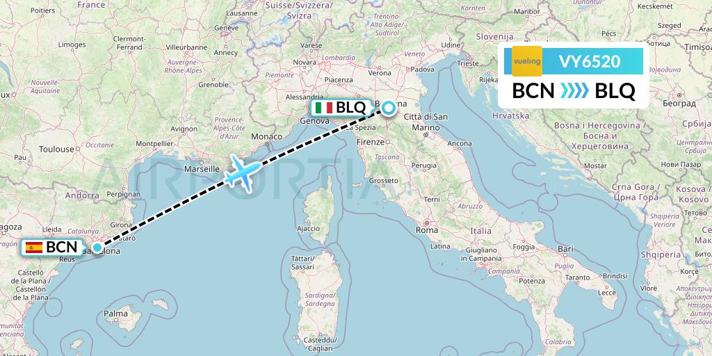 VY6520 Vueling Flight Map: Barcelona to Bologna