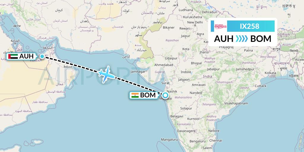 IX258 Air India Express Flight Map: Abu Dhabi to Mumbai
