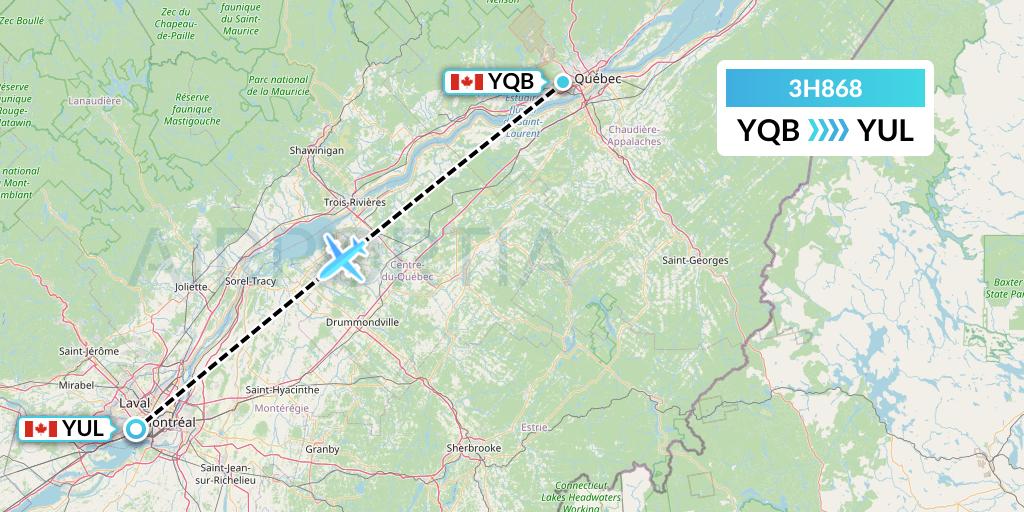3H868 Air Inuit Flight Map: Quebec to Montreal