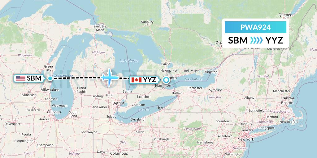 PWA924 Priester Aviation Flight Map: Sheboygan to Toronto