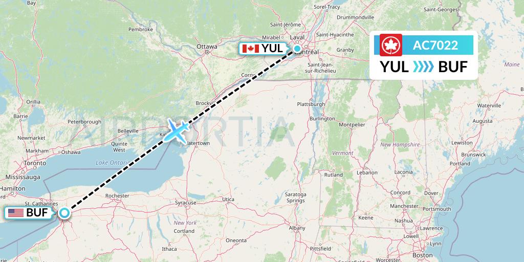 AC7022 Air Canada Flight Map: Montreal to Buffalo