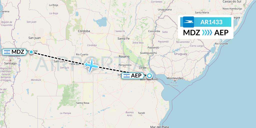 AR1433 Aerolineas Argentinas Flight Map: Mendoza to Buenos Aires