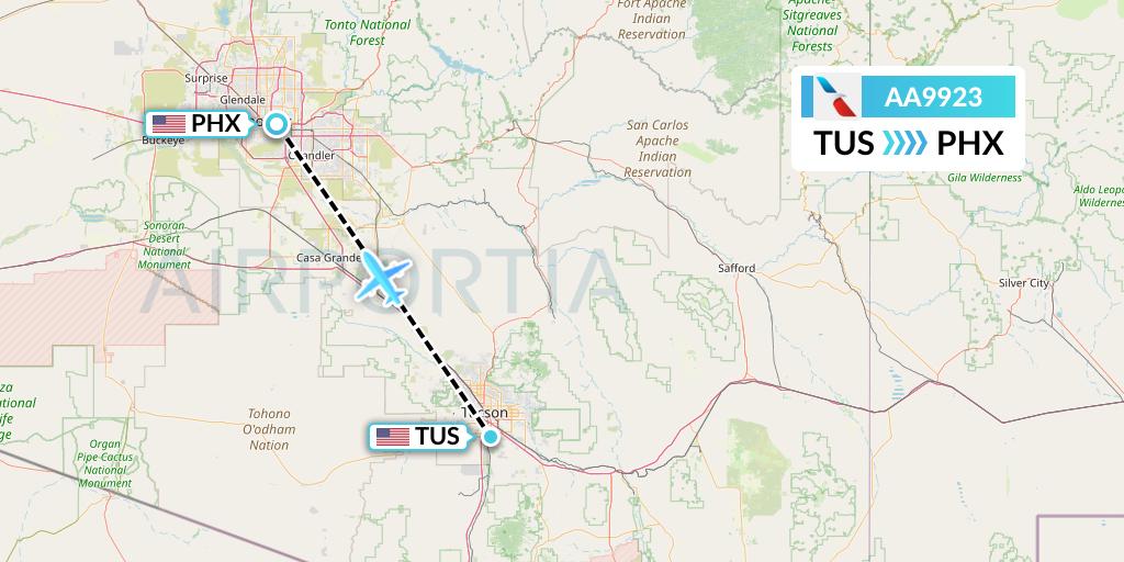AA9923 American Airlines Flight Map: Tucson to Phoenix