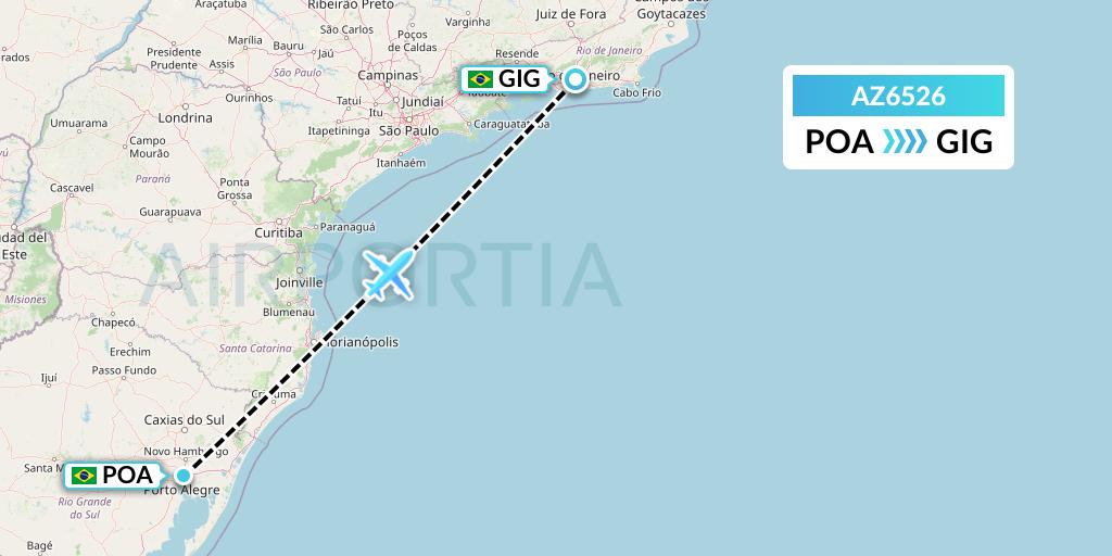 AZ6526 ITA Airways Flight Map: Porto Alegre to Rio de Janeiro