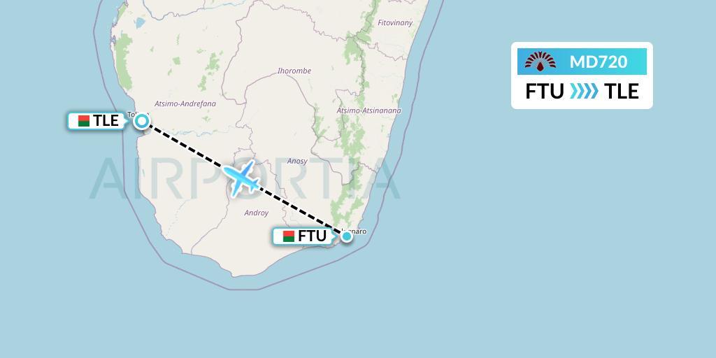 MD720 Air Madagascar Flight Map: Tolanaro to Madagascar