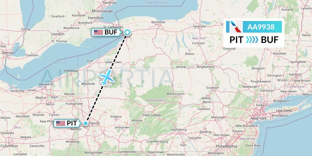 AA9938 American Airlines Flight Map: Pittsburgh to Buffalo