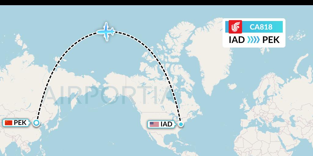 CA818 Air China Flight Map: Washington to Beijing