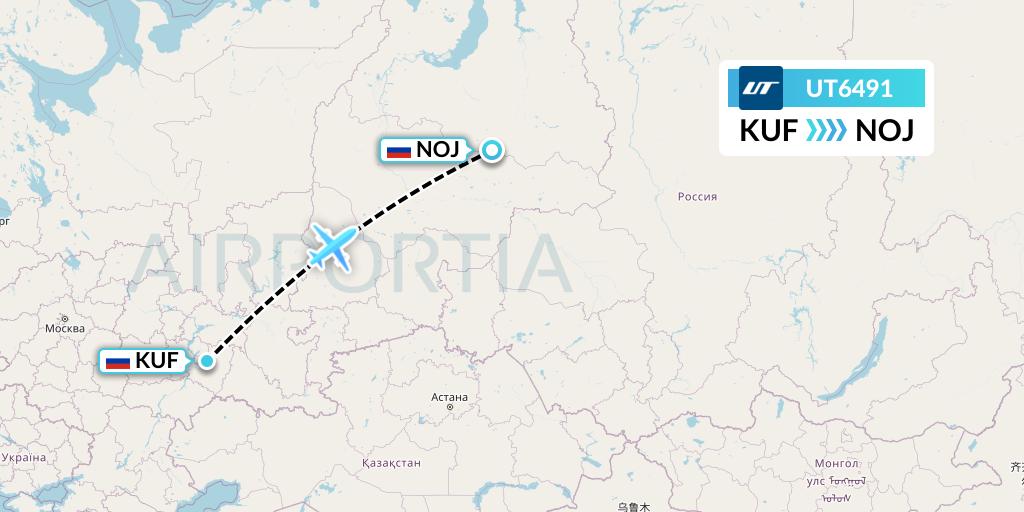 UT6491 UTair Flight Map: Samara to Noyabrsk