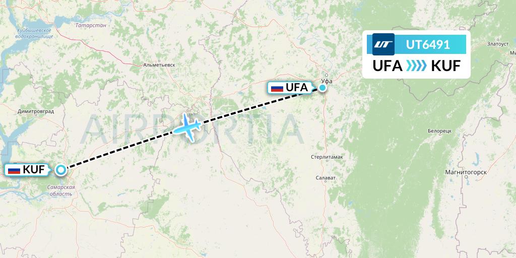 UT6491 UTair Flight Map: Ufa to Samara