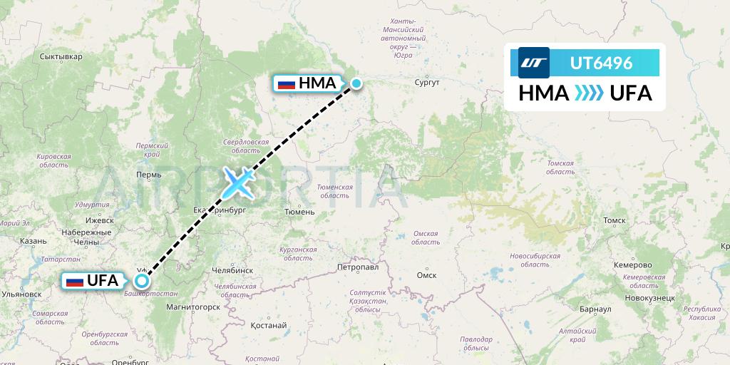 UT6496 UTair Flight Map: Khanty-Mansiysk to Ufa