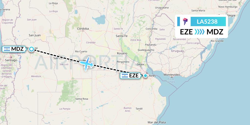 LA5238 LAN Airlines Flight Map: Buenos Aires to Mendoza