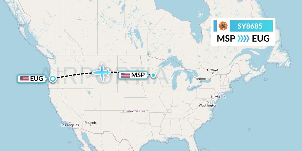SY8685 Sun Country Airlines Flight Map: Minneapolis to Eugene