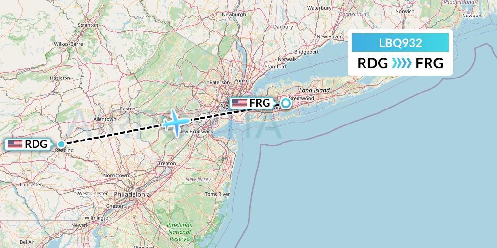 LBQ932 Quest Diagnostics Flight Map: Reading to Farmingdale