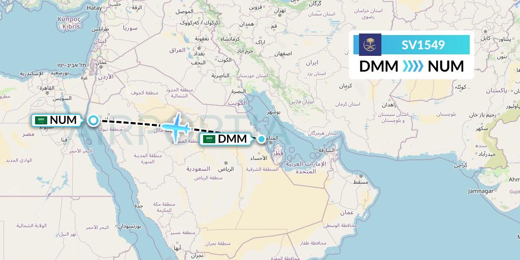 SV1549 Saudi Arabian Airlines Flight Map: Dammam to Tabuk