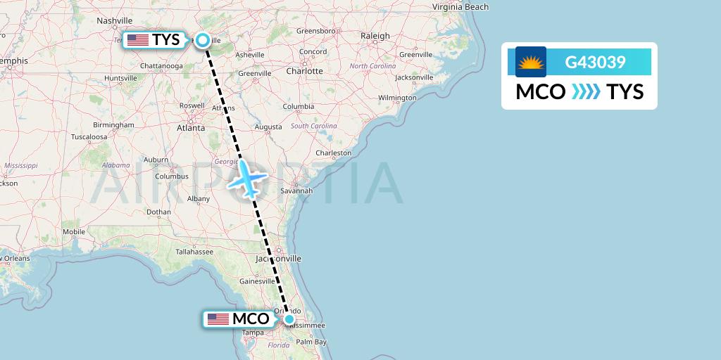 G43039 Allegiant Air Flight Map: Orlando to Knoxville