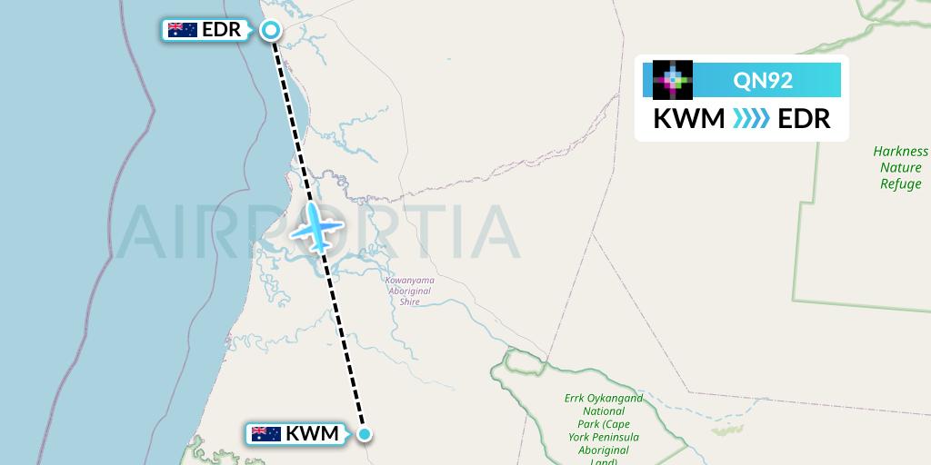 QN92 Skytrans Flight Map: Kowanyama to Australia