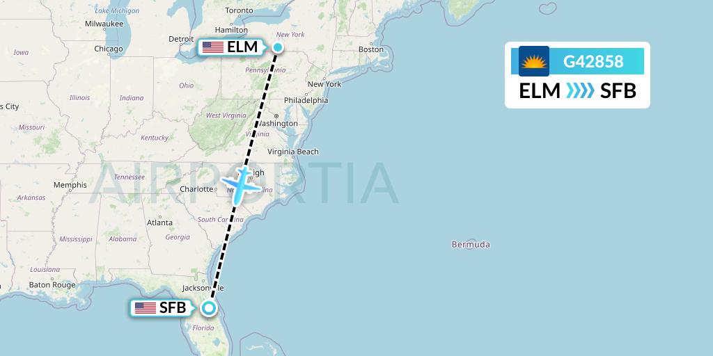 G42858 Allegiant Air Flight Map: Elmira to Orlando