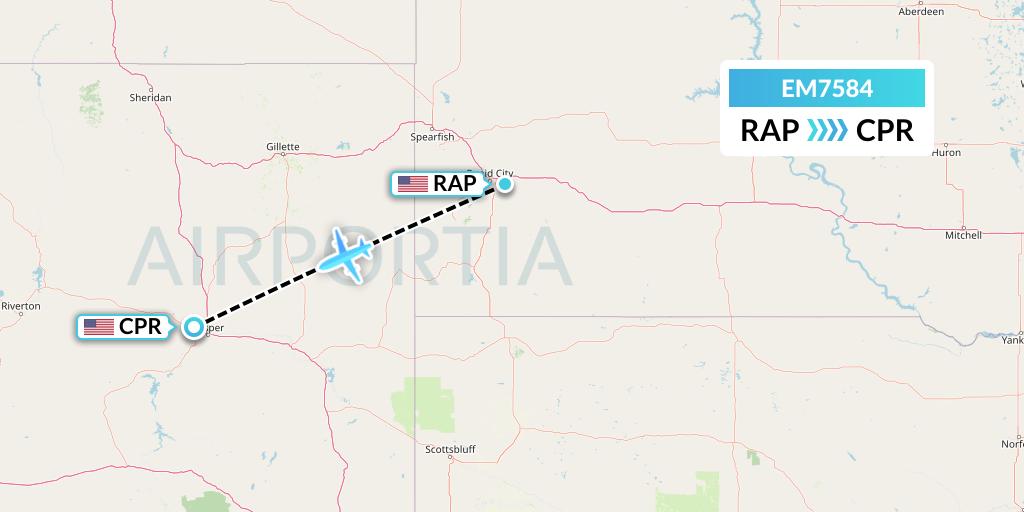 EM7584 Empire Airlines Flight Map: Rapid City to Casper