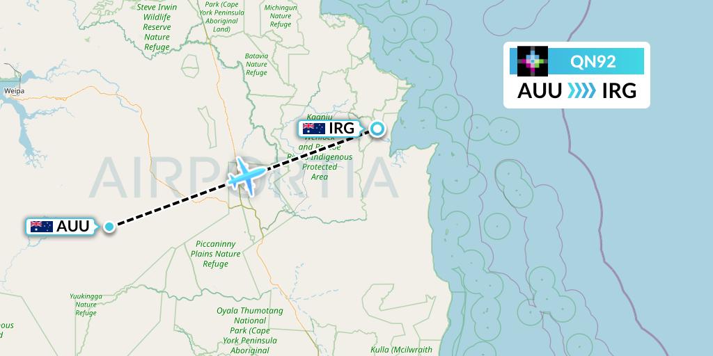 QN92 Skytrans Flight Map: Aurukun to Australia