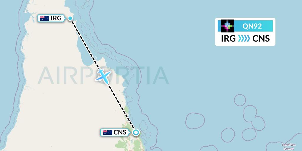 QN92 Skytrans Flight Map: Australia to Cairns