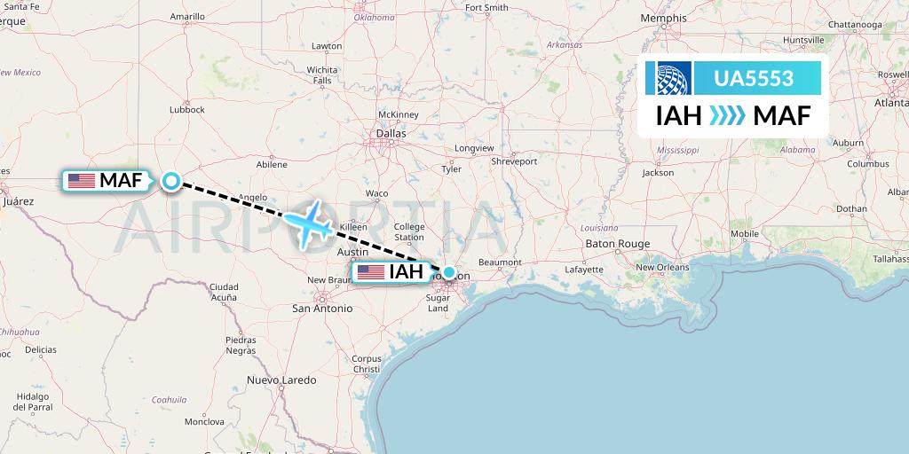 UA5553 United Airlines Flight Map: Houston to Midland