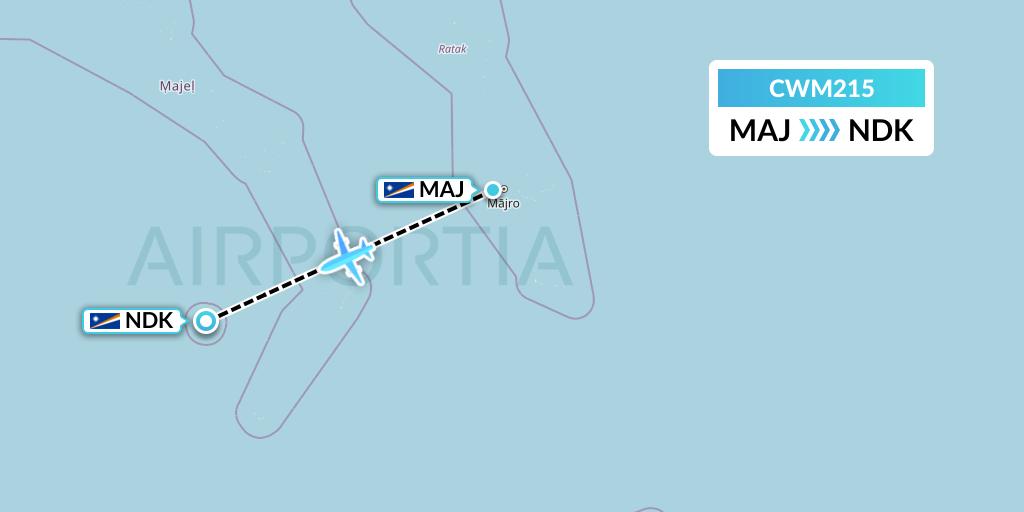 CWM215 Air Marshall Islands Flight Map: Majuro to Namorik Atoll