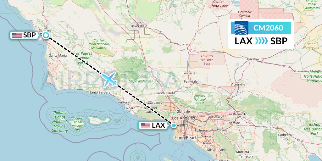 CM2060 Copa Airlines Flight Map: Los Angeles to San Luis Obispo