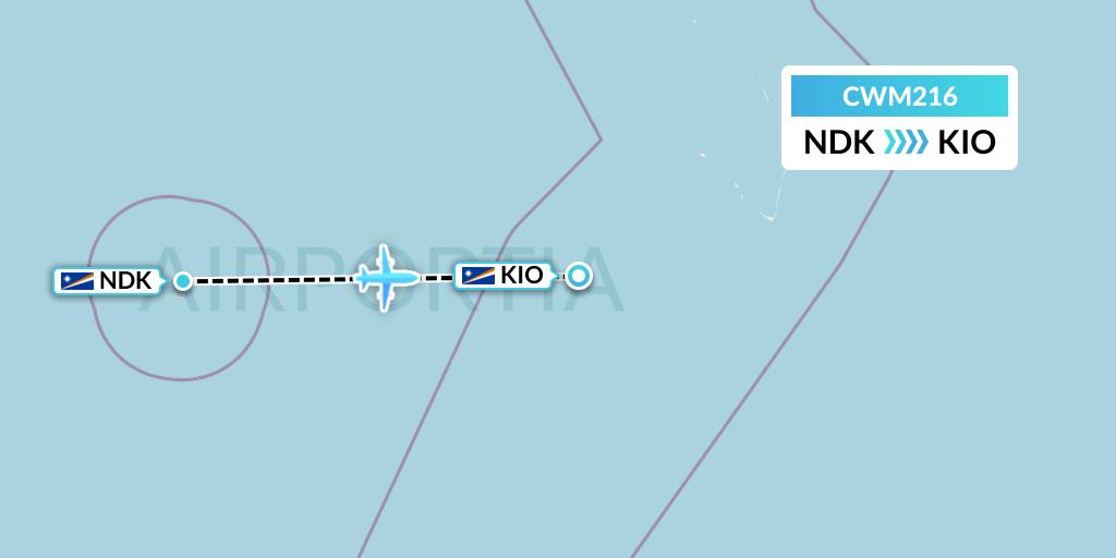 CWM216 Air Marshall Islands Flight Map: Namorik Atoll to Kili Island