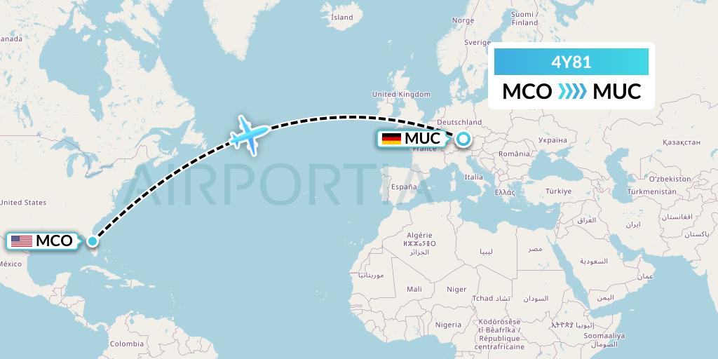 4Y81 Eurowings Discover Flight Map: Orlando to Munich