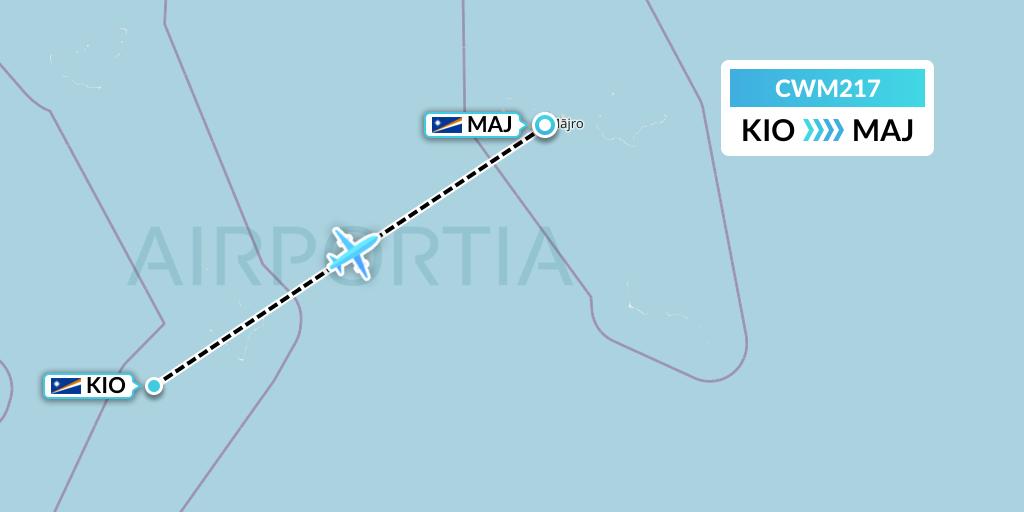 CWM217 Air Marshall Islands Flight Map: Kili Island to Majuro