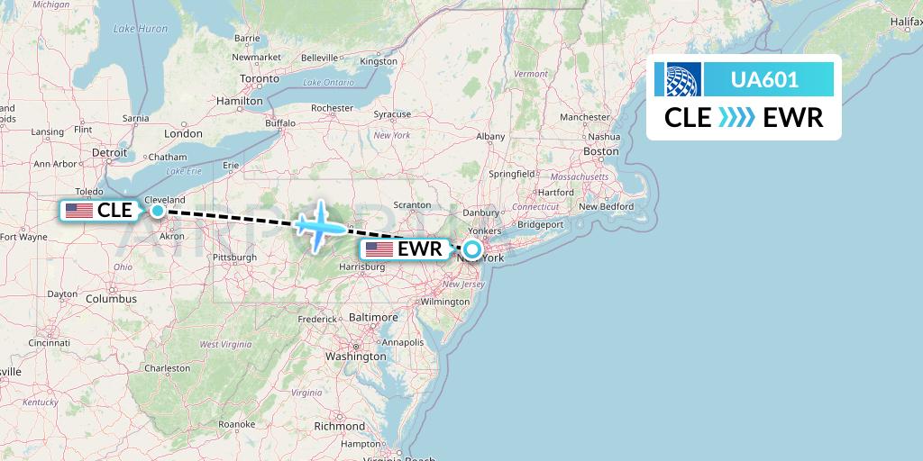 UA601 United Airlines Flight Map: Cleveland to New York