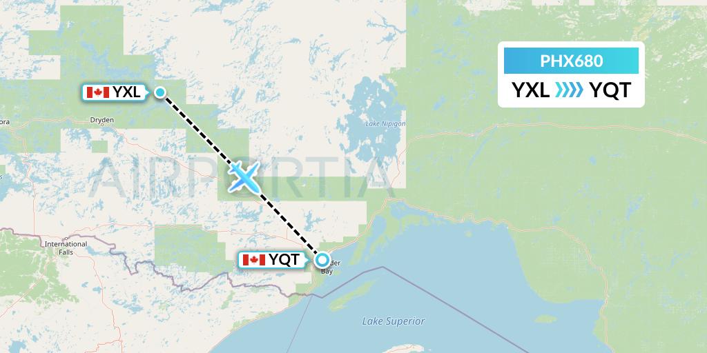 PHX680 SkyCare Flight Map: Sioux Lookout to Thunder Bay