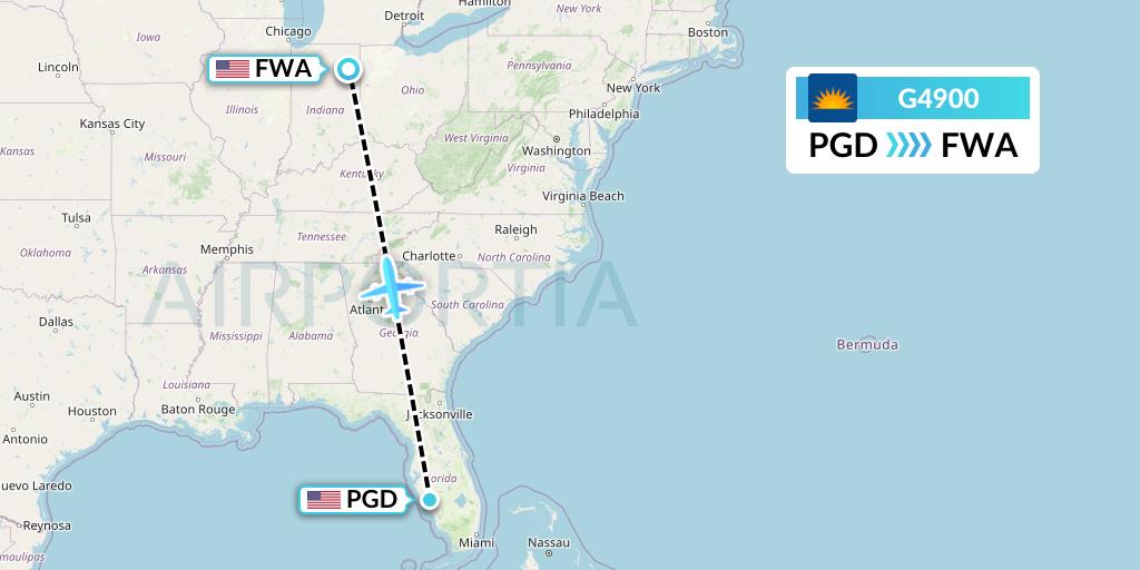 G4900 Allegiant Air Flight Map: Punta Gorda to Fort Wayne