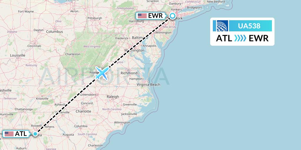 UA538 United Airlines Flight Map: Atlanta to New York
