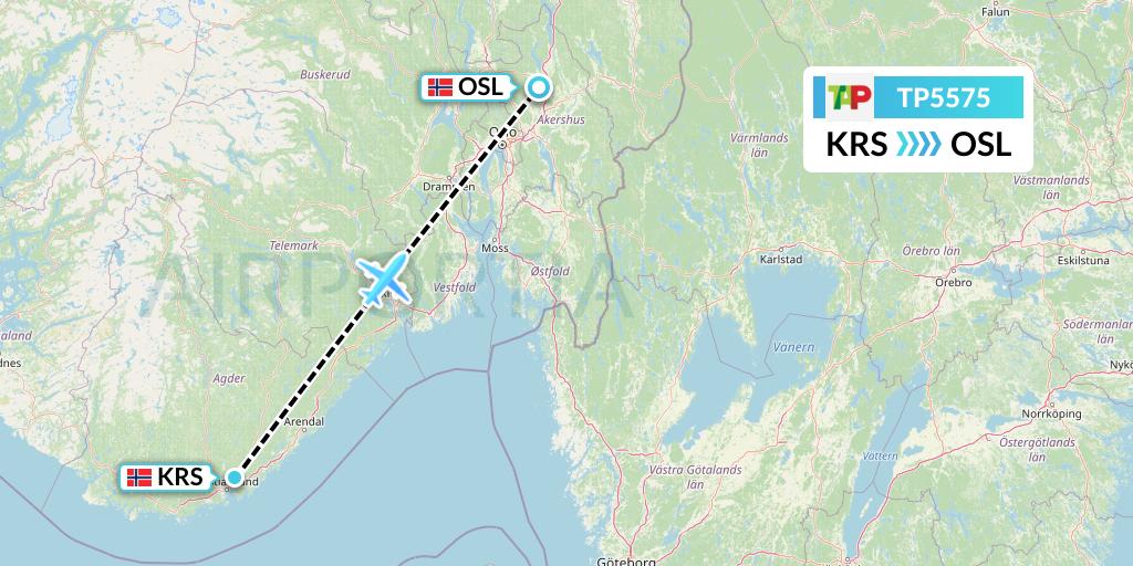 TP5575 TAP Portugal Flight Map: Kristiansand to Oslo