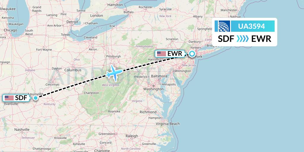 UA3594 United Airlines Flight Map: Louisville to New York